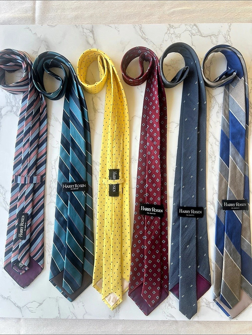 Harry Rosen mid-late 80’s Vintage Six-Piece Necktie Set in various shades - Good